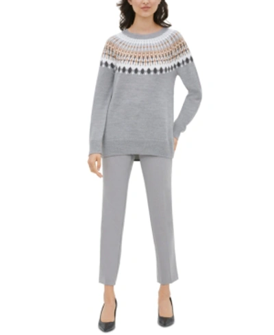 Calvin Klein Fair Isle Crewneck Sweater In Heather Granite White