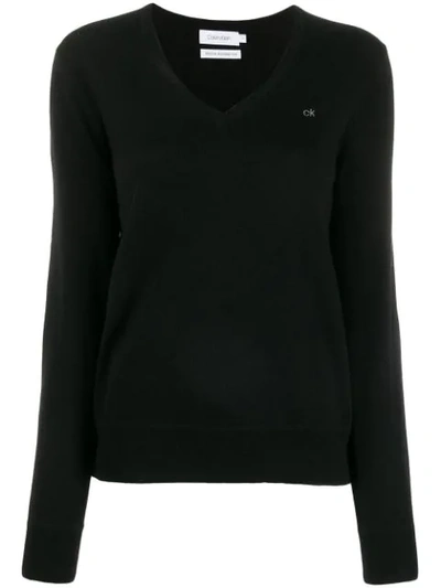 Calvin Klein Geo-stitched V-neck Sweater In Black