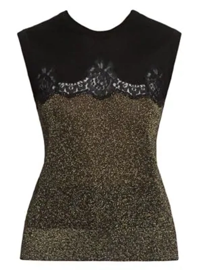 Dolce & Gabbana Lace Inset Sleeveless Knit Top In Black