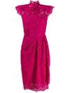 Dolce & Gabbana Cap-sleeve Tie-neck Lace Sheath Dress In Pink
