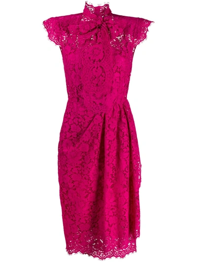 Dolce & Gabbana Cap-sleeve Tie-neck Lace Sheath Dress In Pink