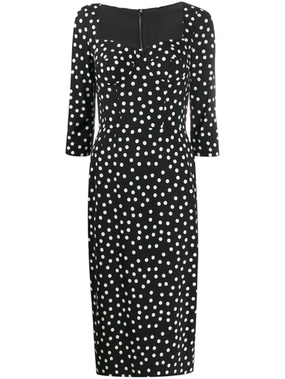 Dolce & Gabbana Polka-dot Cady Midi Dress In Black,white