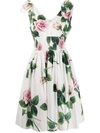 Dolce & Gabbana Rose Print Tie Strap A-line Dress In White