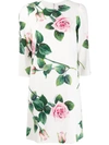 Dolce & Gabbana Rose Print Three-quarter Sleeve Shift Dress In White