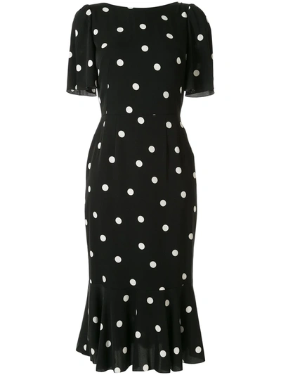 Dolce & Gabbana Women's Charmeuse Flutter-hem Polka Dot Sheath Dress In Black