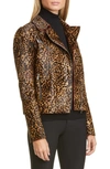 Lafayette 148 Bernice Cheetah Genuine Calf Hair Moto Jacket In Teak Multi