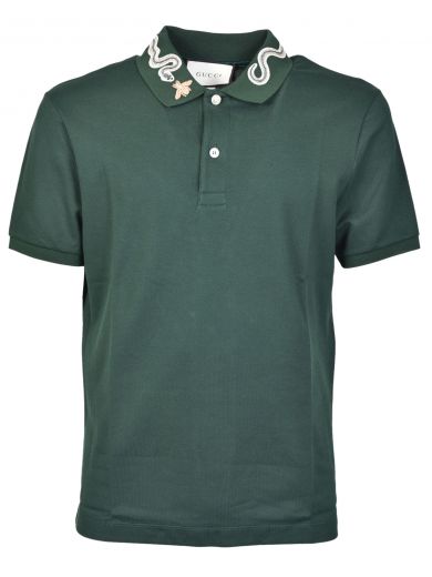 Gucci Snake Embroidery Polo Shirt In Verde | ModeSens