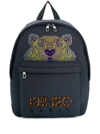 Kenzo Embroidered Tiger Logo Backpack In Blue