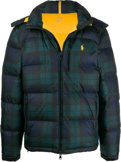 Polo Ralph Lauren Tartan Print Puffer Jacket In Green