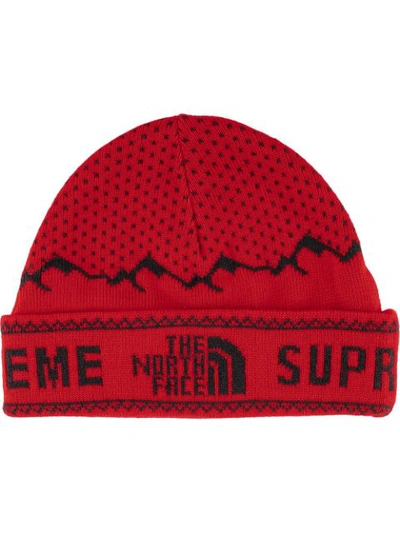 Supreme Tnf Fold Beanie In Red