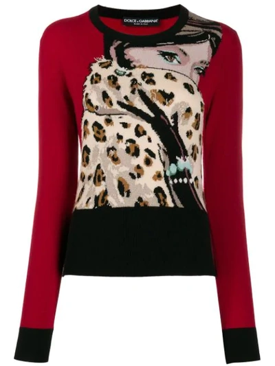 Dolce & Gabbana Intarsia Knit Cashmere Jumper In Red