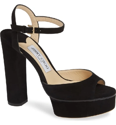 Jimmy Choo Peachy Platform Sandal In Black Suede