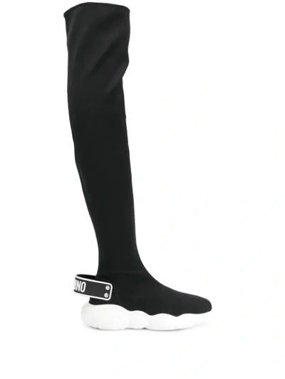 Moschino Thigh-high Sneaker Boots In Black