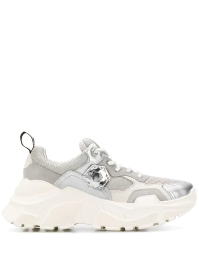 Moa Master Of Arts Chunky Sole Sneakers In Leather Silver