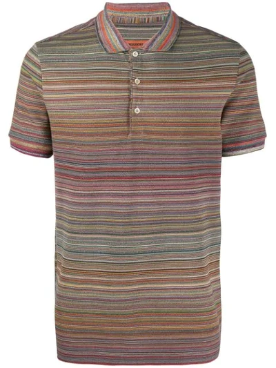 Missoni Short Sleeved Striped Polo Shirt In Brown
