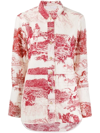 Chloé Toile De Jouy Print Popeline Shirt In White