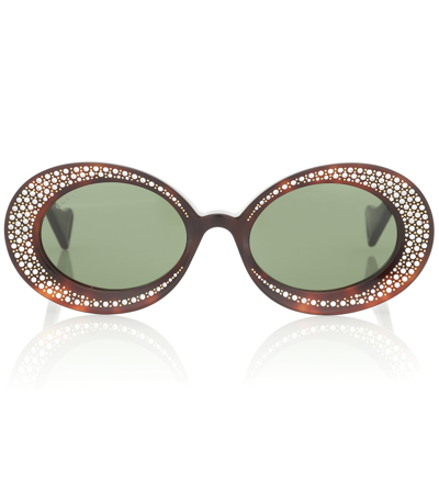 Gucci Crystal-embellished Oval Acetate Sunglasses In Brown
