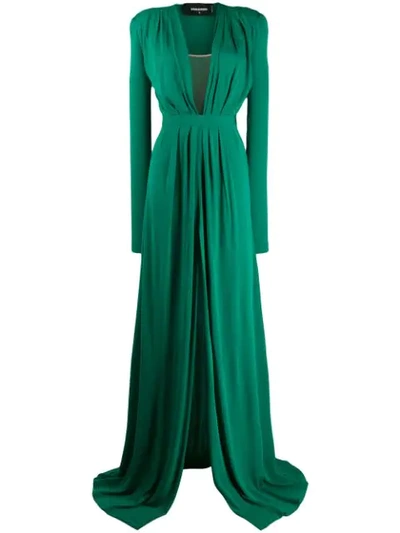 Dsquared2 Low V Neck Gown In Green