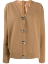 N°21 Crystal Detail Oversized Cardigan In Camel