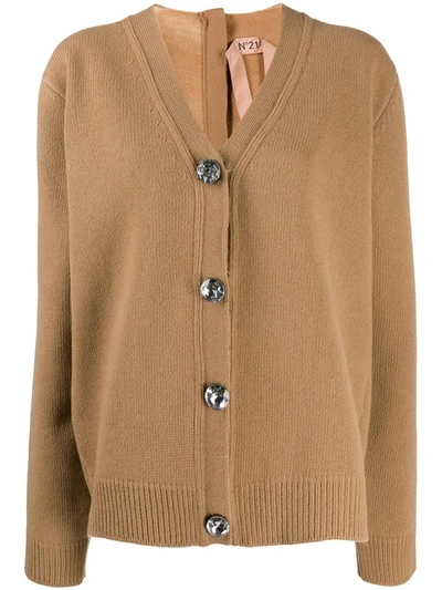 N°21 Crystal Detail Oversized Cardigan In Camel