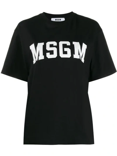 Msgm College Logo Print T-shirt In Black