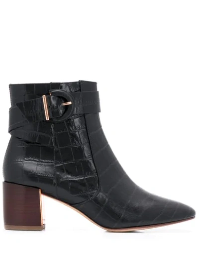 Sophia Webster Croc Embossed Ankle Boots In Black