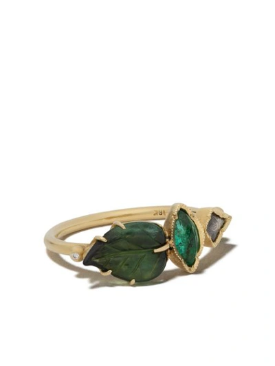Brooke Gregson 18kt Yellow Gold Maya Diamond, Emerald And Tourmaline Ring