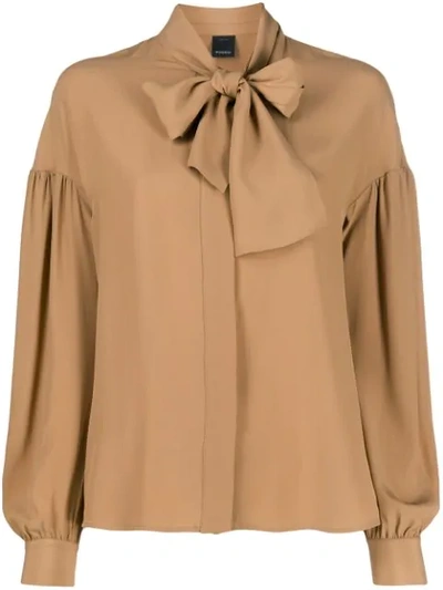 Pinko Pussy Bow Blouse In Brown