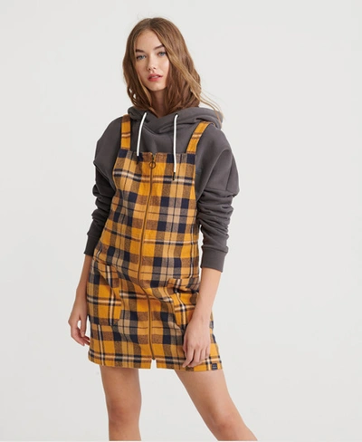 Superdry Check Pinafore Dress In Yellow