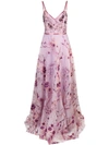 Marchesa Notte Sleeveless Floral Organza Evening Gown In Purple
