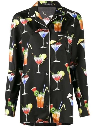Dolce & Gabbana Cocktails Printed Silk Twill Shirt, Black