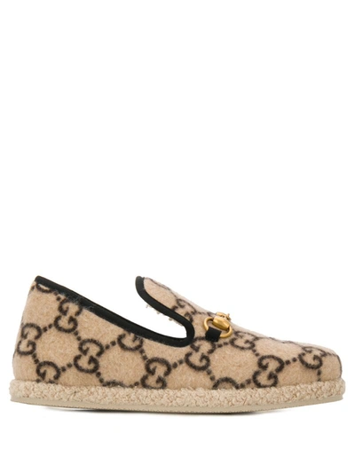 Gucci Fria Horsebit Gg-print Felt Loafers In Beige | ModeSens