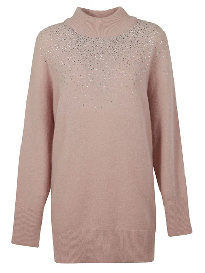 Blumarine Crystal Embellished Oversize Sweater In Pink