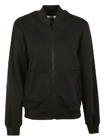 Moschino Logo Embellished Zip Jacket In Black