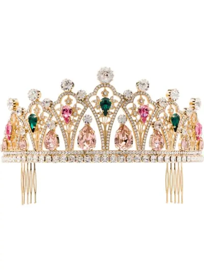 Dolce & Gabbana Crystal Embellished Tiara In Gold