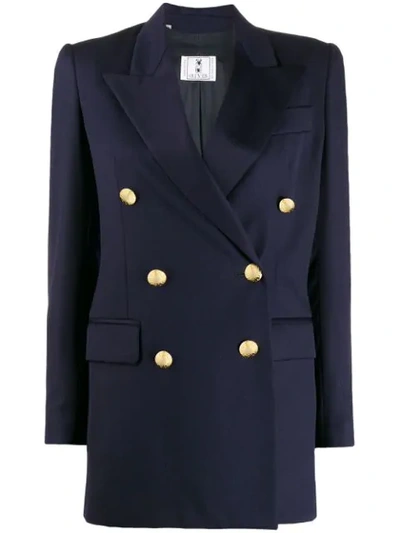 Pre-owned A.n.g.e.l.o. Vintage Cult 1990s Oliver's Peaked Lapels Double Breasted Jacket In Blue
