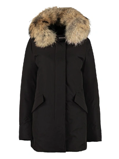 Woolrich Arctic Padded Parka With Fur Hood In Black