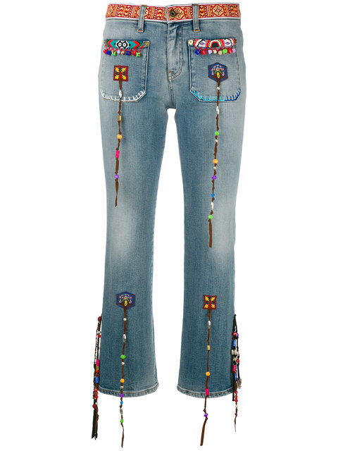 Roberto Cavalli - Beaded Fringes Cropped Jeans | ModeSens