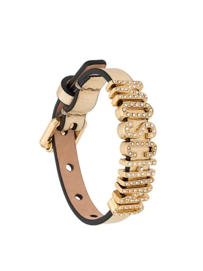 Moschino Leather Bracelet With Gold-tone Writing