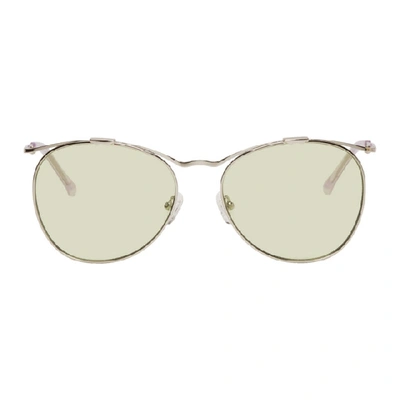 Dries Van Noten Silver And Green Round Sunglasses In Silver/mint