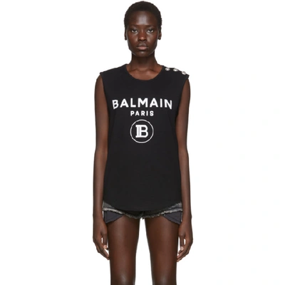 Balmain Black Button Logo T-shirt In Eab Black
