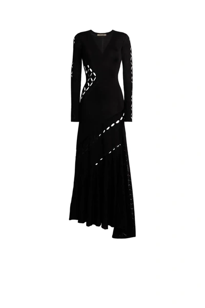 Roberto Cavalli Geometric Cut Out Knitted Dress In Black