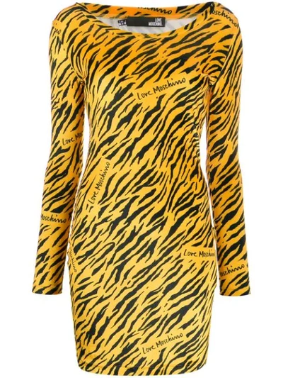 Love Moschino Tiger-print Mini Dress In Yellow ModeSens
