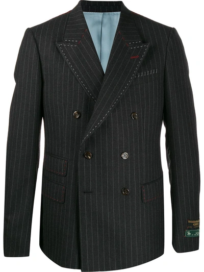 Gucci Pinstripe Double-breasted Exposed Stitching Blazer In Grey