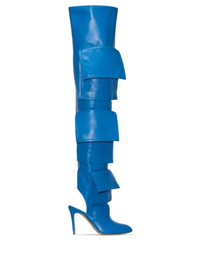 Natasha Zinko Multi-pocket 100mm Thigh-high Boots In Blue