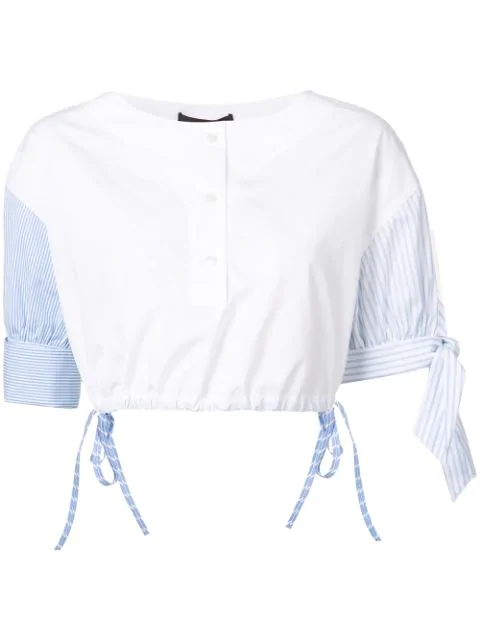 Alexander Wang Poplin Short Sleeve Cropped Shirt With Draw Cord Waist ...