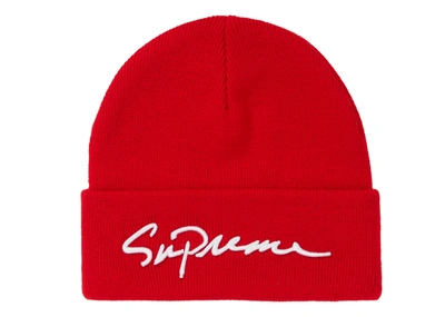 Pre-owned Supreme  Classic Script Beanie Red