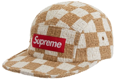 Pre-owned Supreme  Checkerboard Boucle Camp Cap Tan