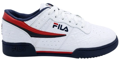 Pre-owned Fila Original Fitness Embossed Logo White Navy Red In White/ Navy- Red