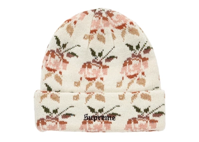 Pre-owned Supreme  Rose Jacquard Beanie Natural